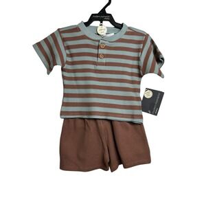 modern moments gerber baby boys blue brown outfit size 12 months t shirt shorts